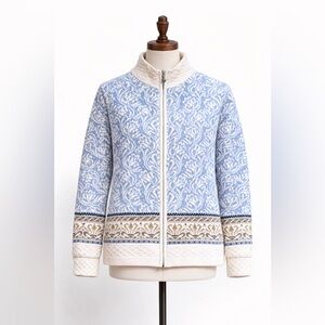Northern Reflections Blue Damask Zip Cardigan L Cottagecore Y2K